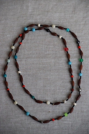 Vintage Hand Beaded Wooden and Multicolor Necklace