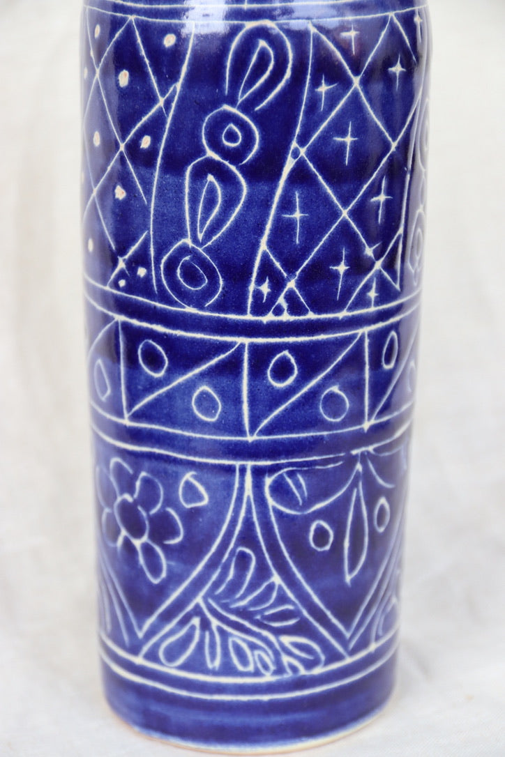 Mexican Blue Ceramic Pitcher - as is