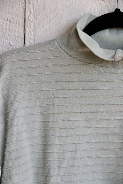 Vintage Light Blue Ribbed Mock Neck Long Sleeve Tshirt