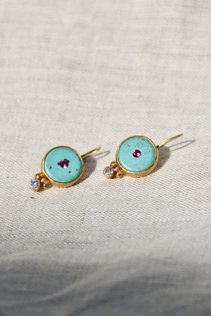 Faux Turquoise and Rhinestone Earrings