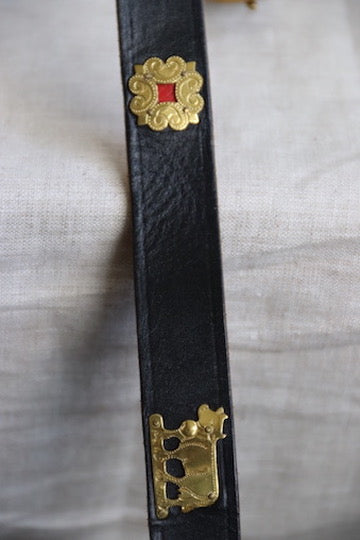 Vintage Black Belt with Gold Cow Stamps