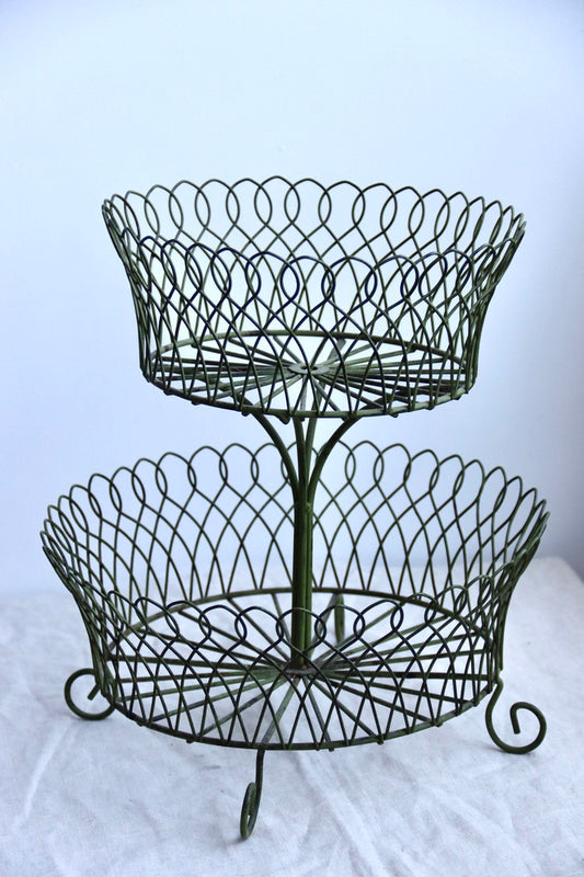 Vintage Green Wire Two Tiered Stand