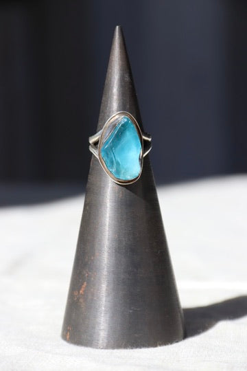 Signed Blue Glass Sterling Silver Ring