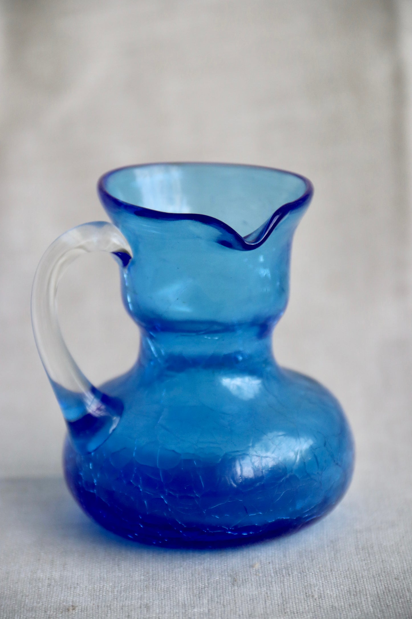 Blue Crackle Glass Pitcher Vase