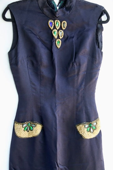 Vintage Handmade Embelished Satin Dress