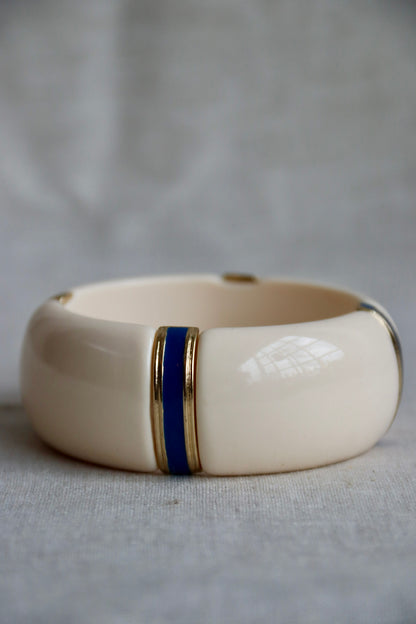 Cream, Blue, and Gold Bangle Bracelet