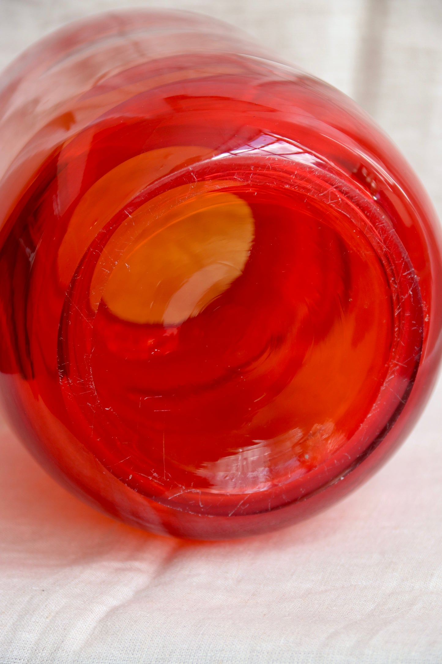 Large Hand Blown Red Glass Bubble Vase