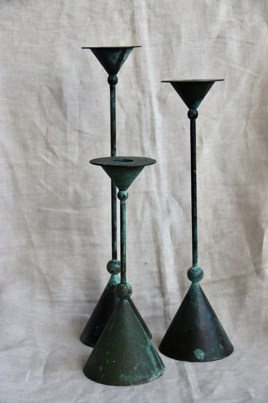 Set of 3 Copper Candlesticks