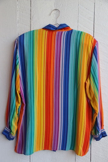 Rainbow Striped Silk Button Down Shirt