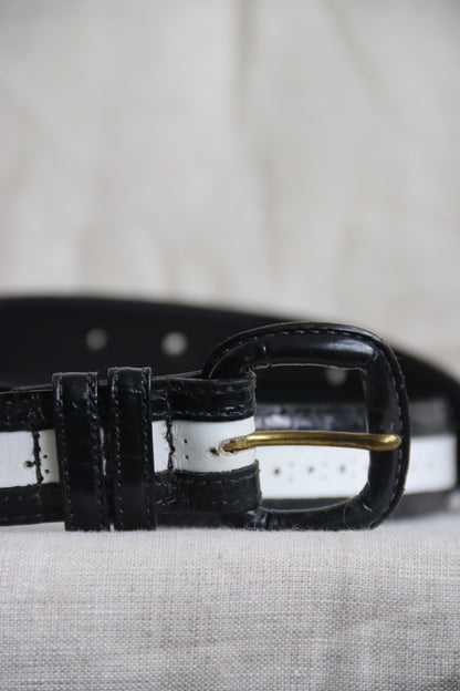 Vintage Via Condotti Alligator Grain Black and White Steerhide Leather Belt