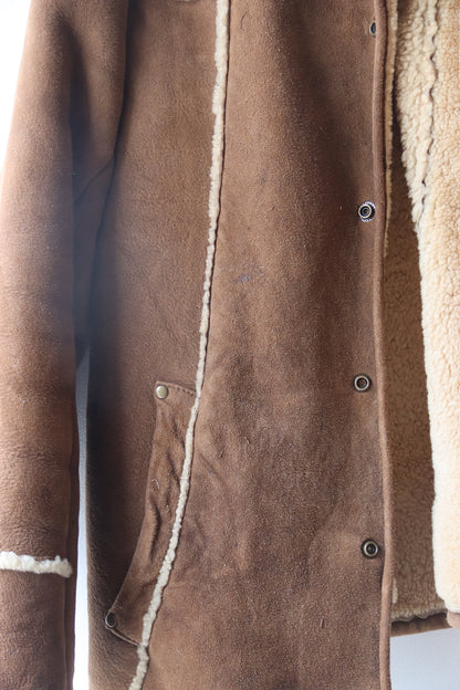 Lucky Brand Brown Leather Faux Shearling Mid-Length Jacket