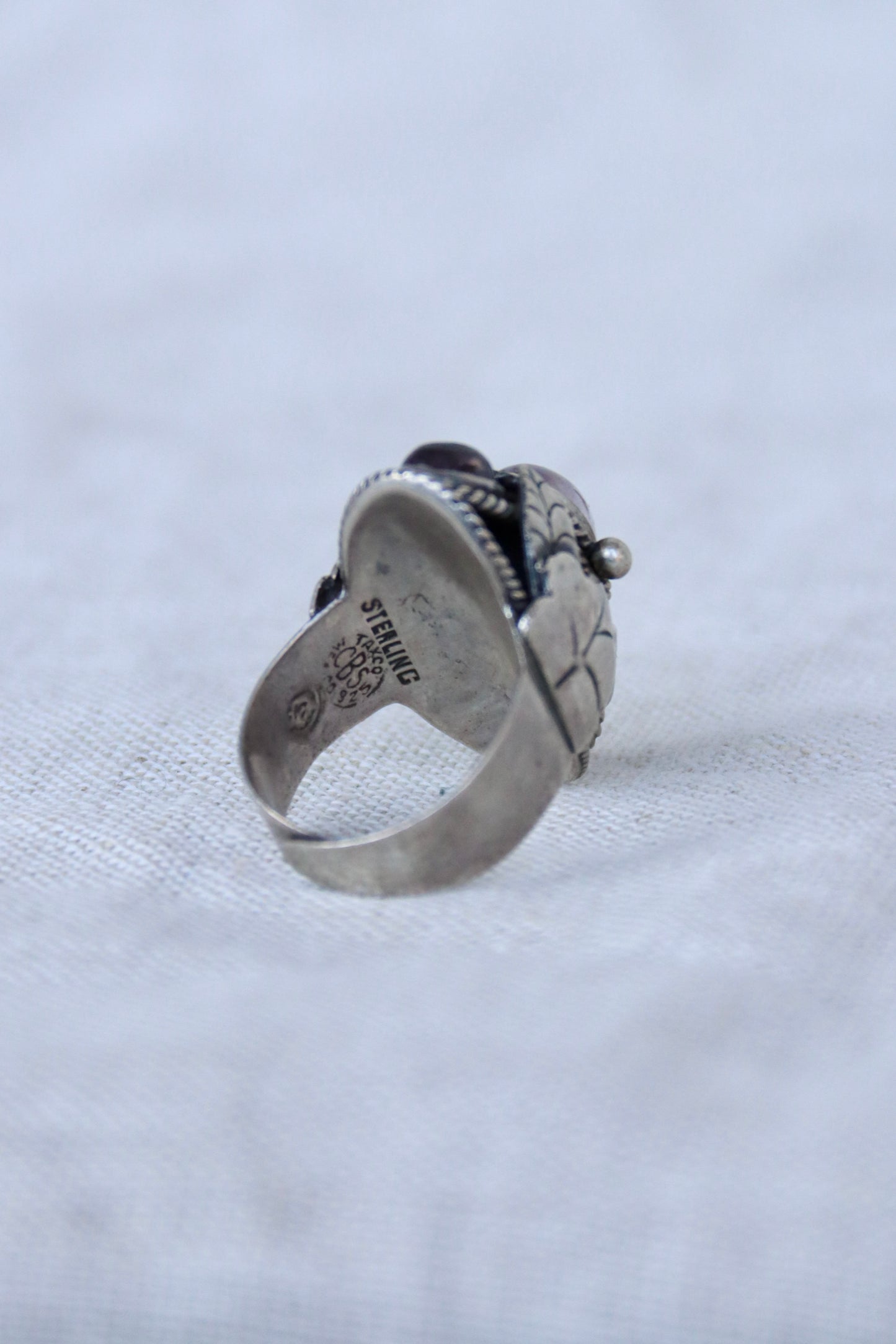 Mexican Sterling Silver Poison Ring with Amethyst