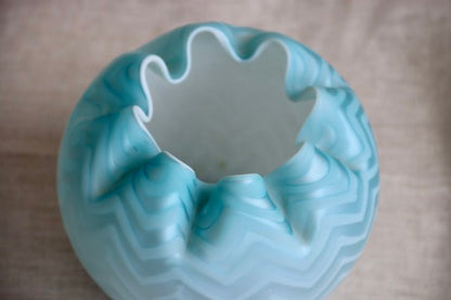 Blue Satin Glass Rose Bowl Vase