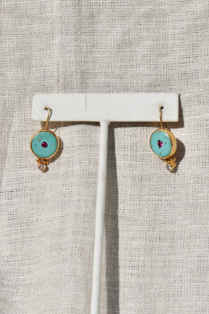 Faux Turquoise and Rhinestone Earrings