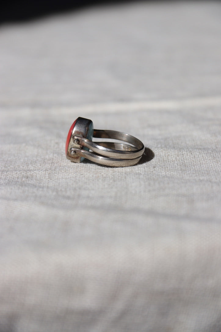Larimar and Peach Agate Sterling Silver Flip Ring