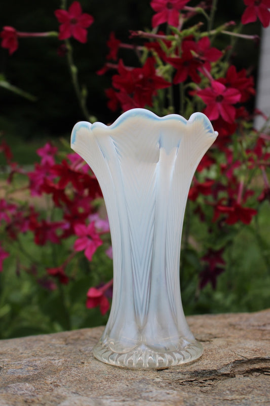 Opal milk glass wide mouth vase