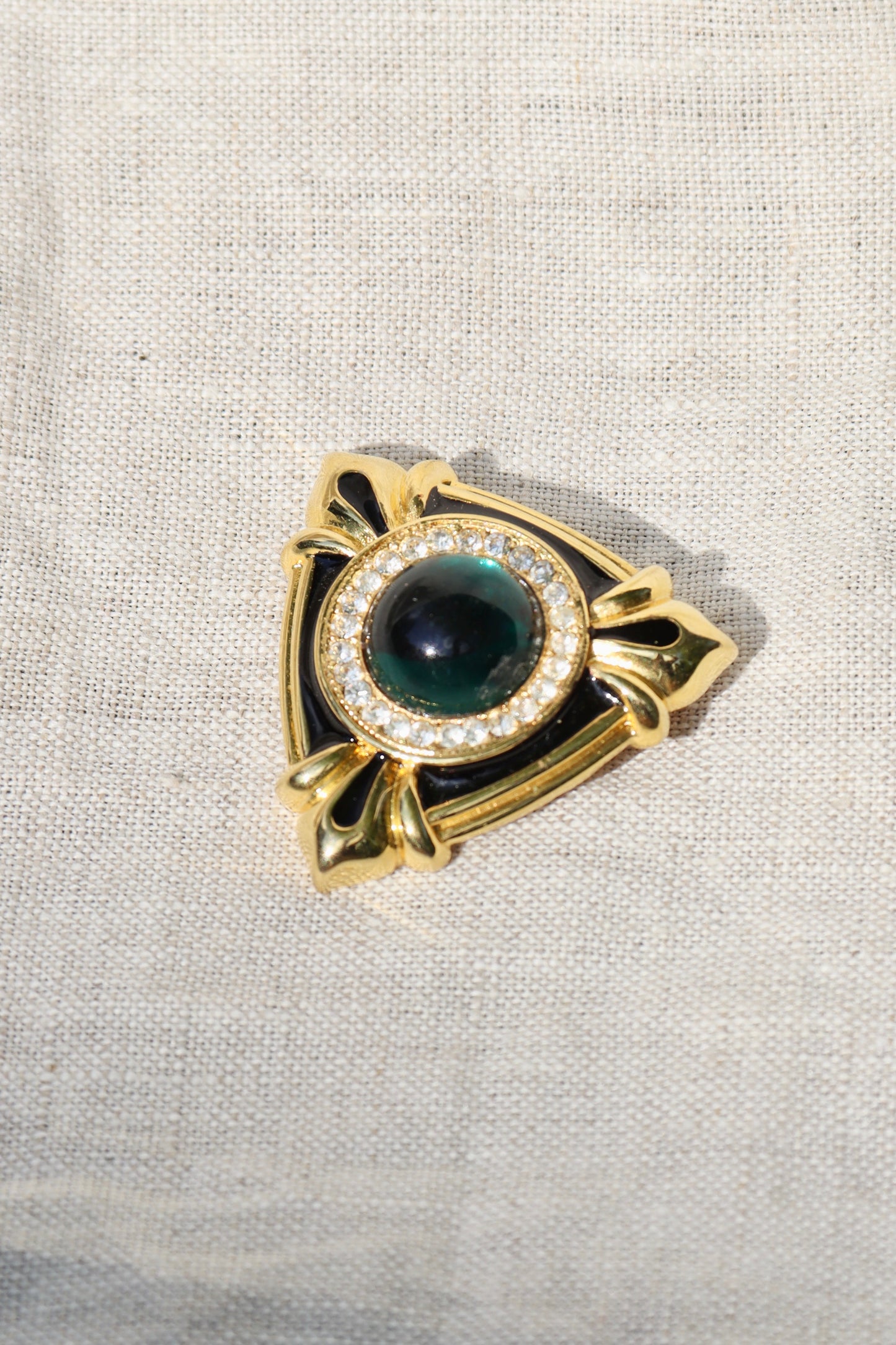 Vintage Gold - Tone Green Cabochon Pin
