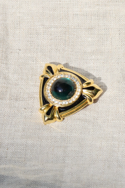 Vintage Gold - Tone Green Cabochon Pin