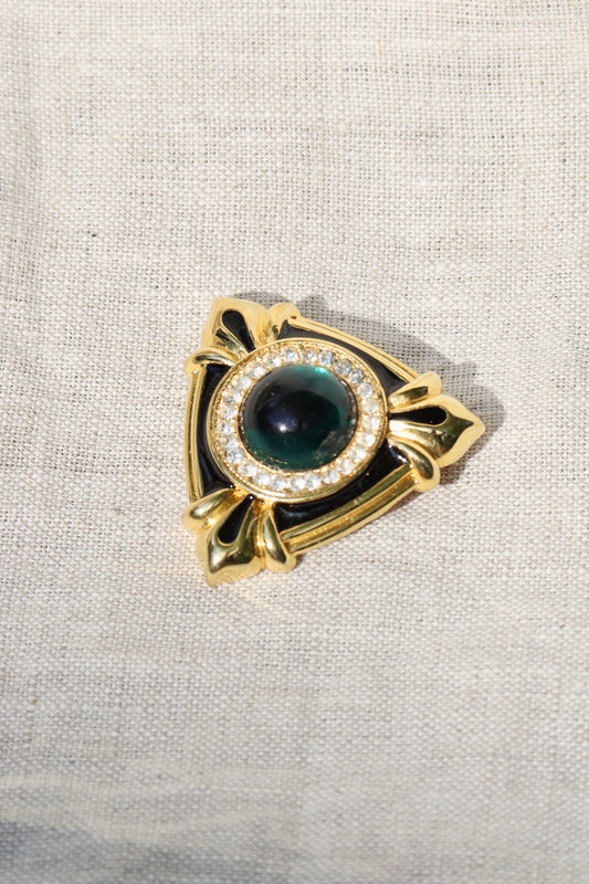 Vintage Gold - Tone Green Cabochon Pin