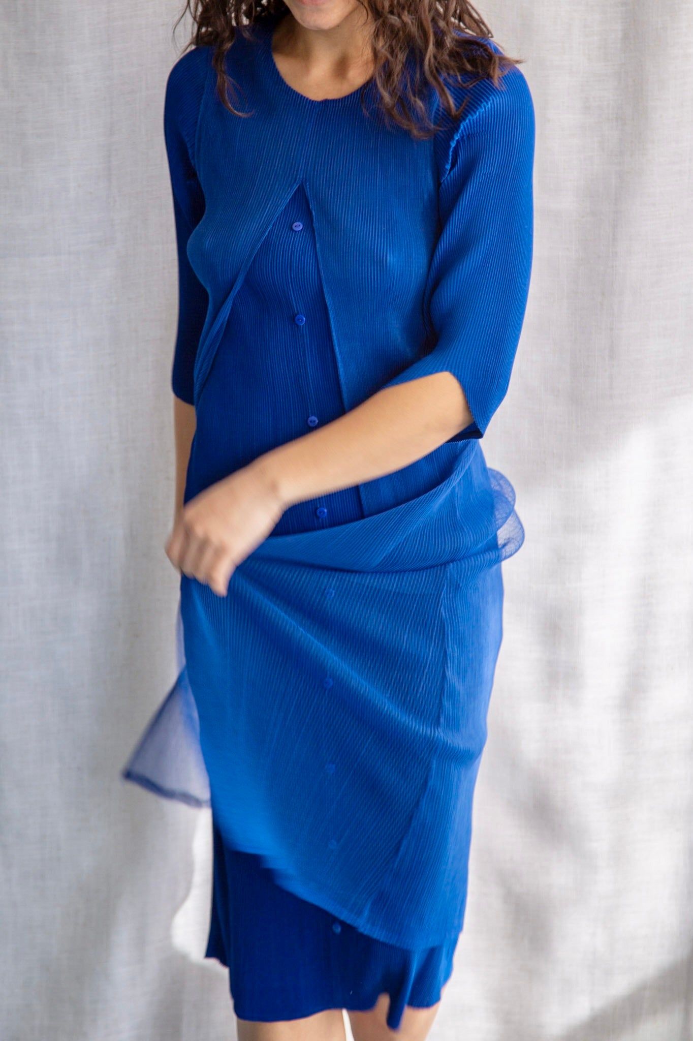 Blue Pleated Dress