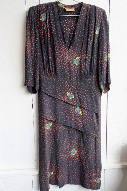 Vintage Puritan Forever Young Black Silk Floral Dress