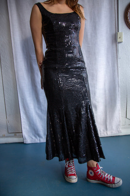 Nouveau Black Sequined Formal Dress