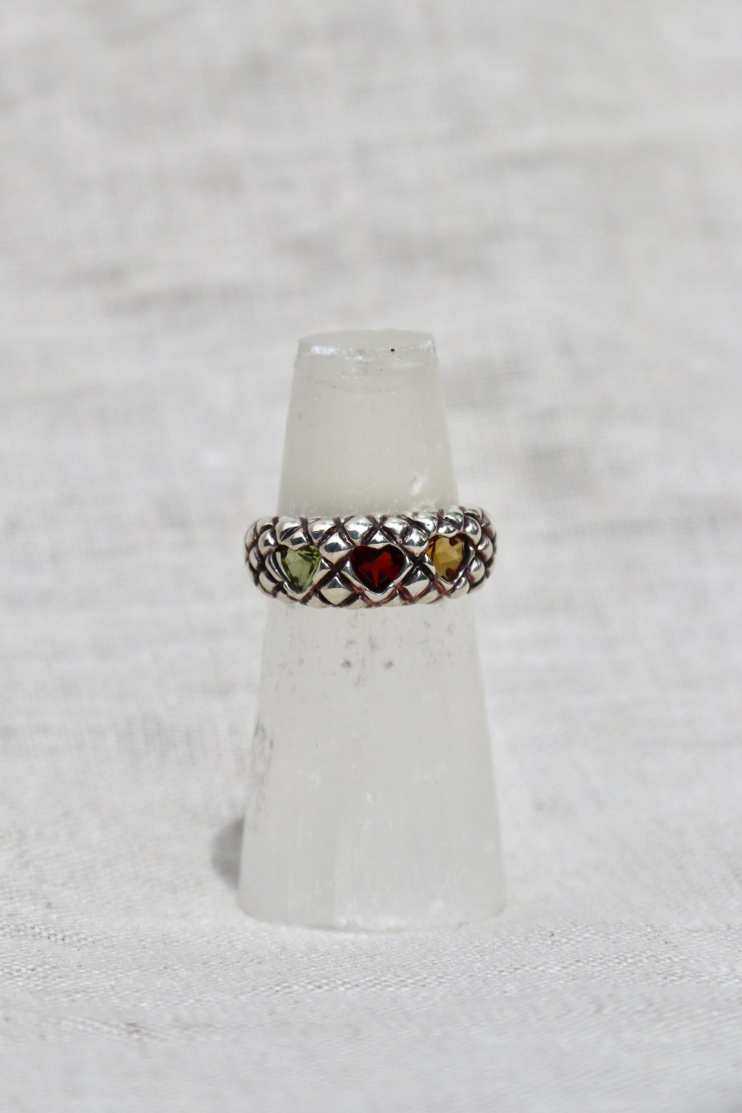 Sterling Silver Garnet, Peridot and Citrine Triple Heart Ring