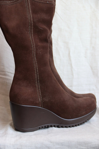 La Canadienne Brown Leather Platform Boots - as is