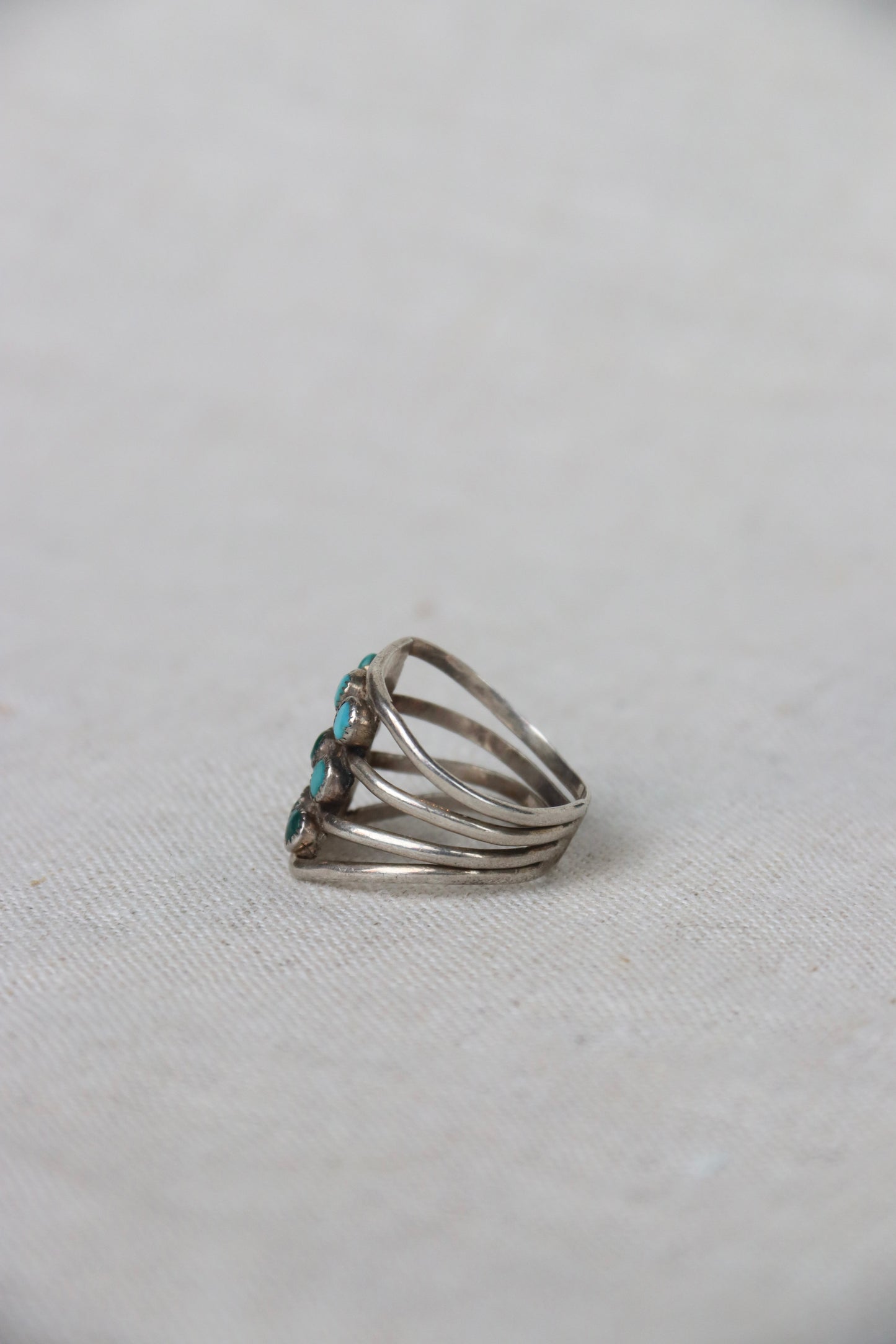 Sterling Silver multi row turquoise ring