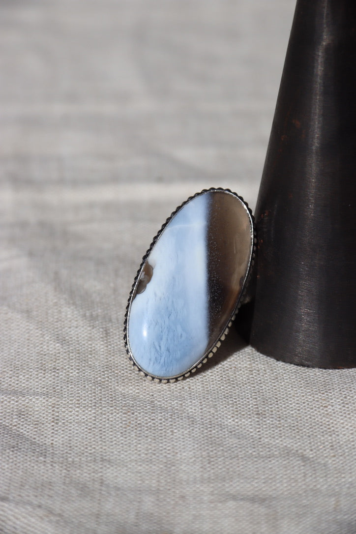 Blue Owyhee Opal and Sterling Silver Ring