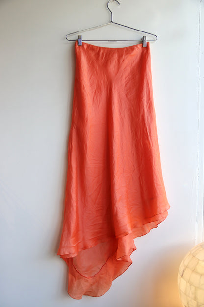 Flores & Flores Orange Silk Bias Cut Skirt - as is
