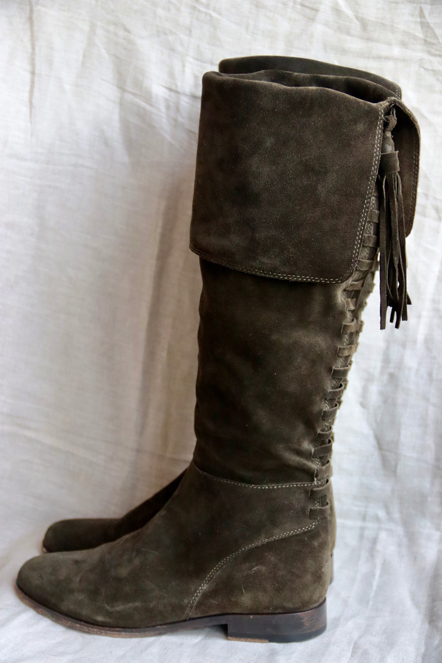 Frye Knee High Lace Up Suede Boots