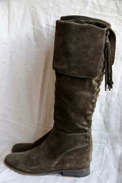 Frye Knee High Lace Up Suede Boots