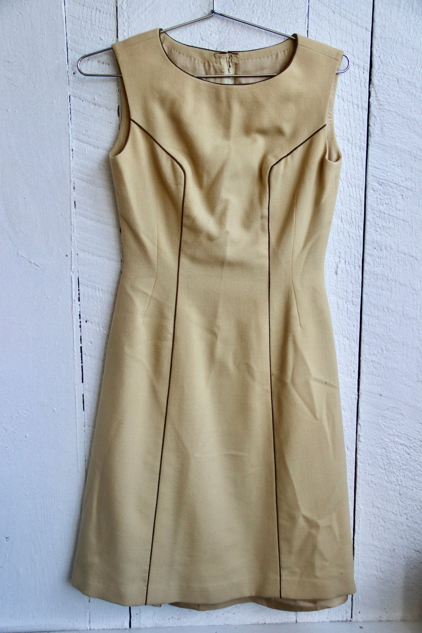 Vintage Tan Handmade A-Line Day Dress - 1960s