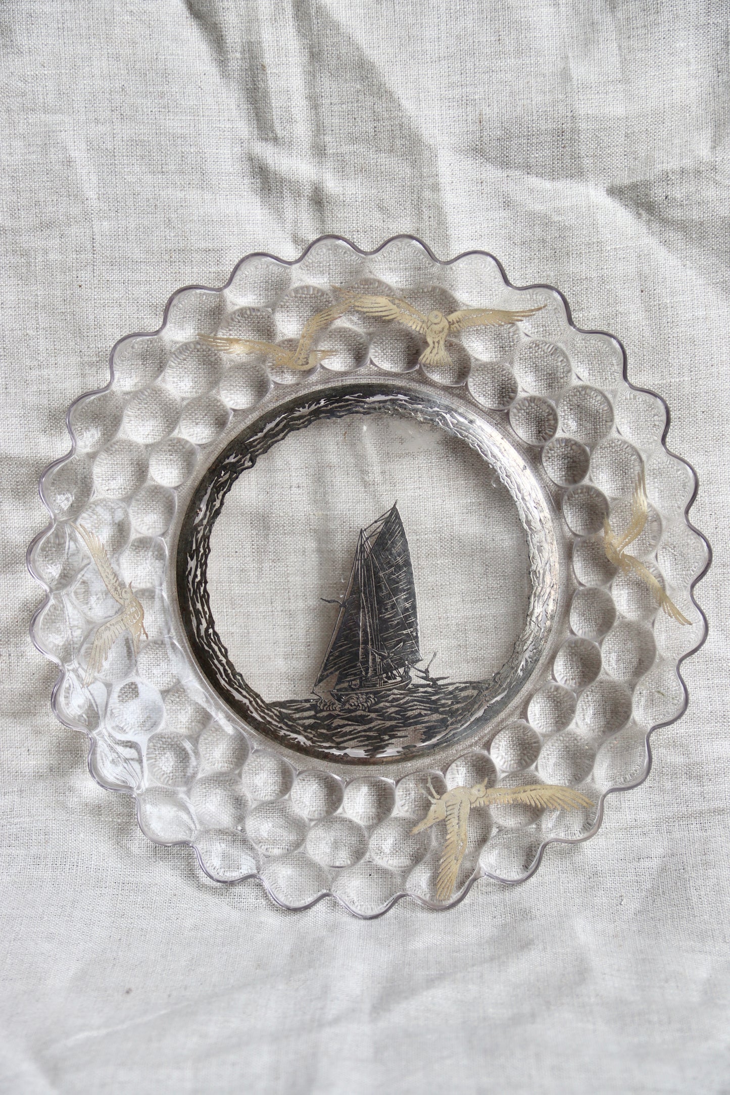 Vintage Glass Plate with Etching