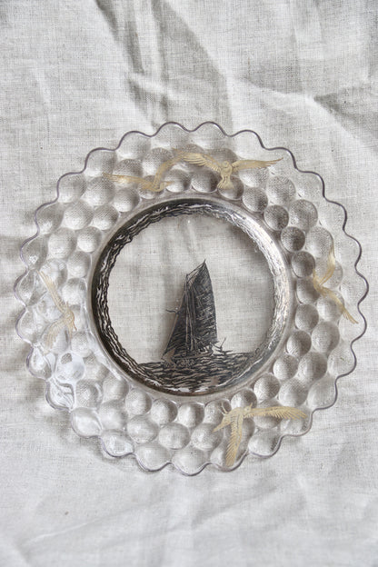 Vintage Glass Plate with Etching