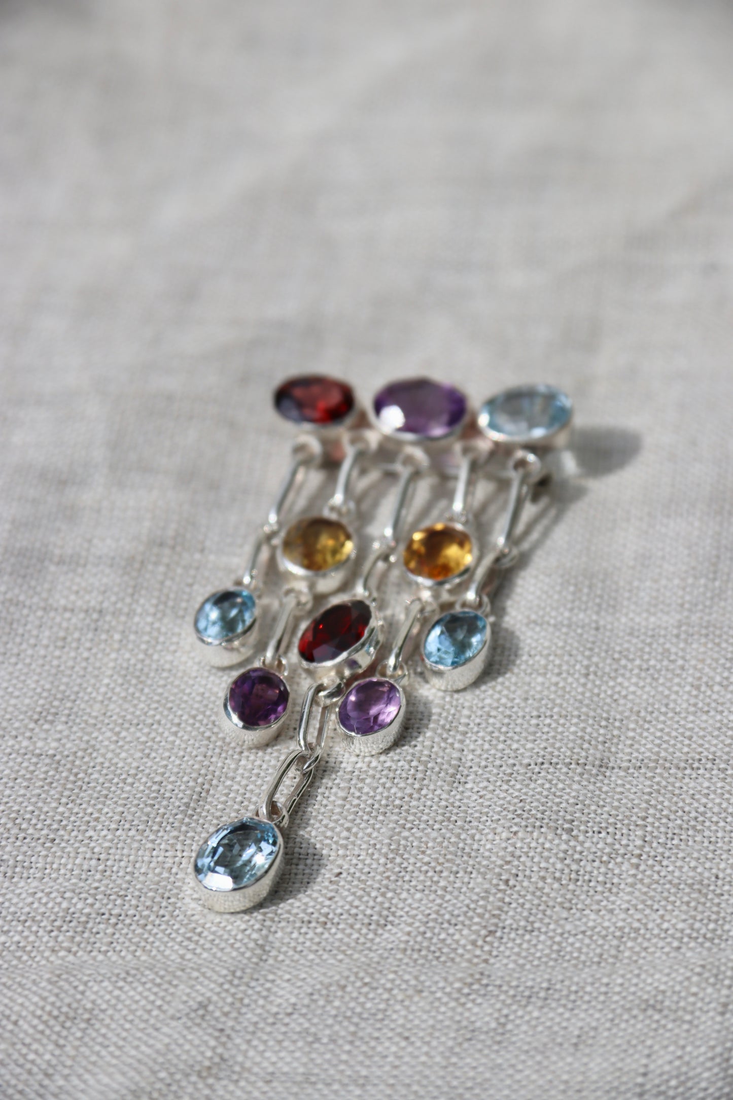 MultiGemstone Drop Pin - Sterling Silver