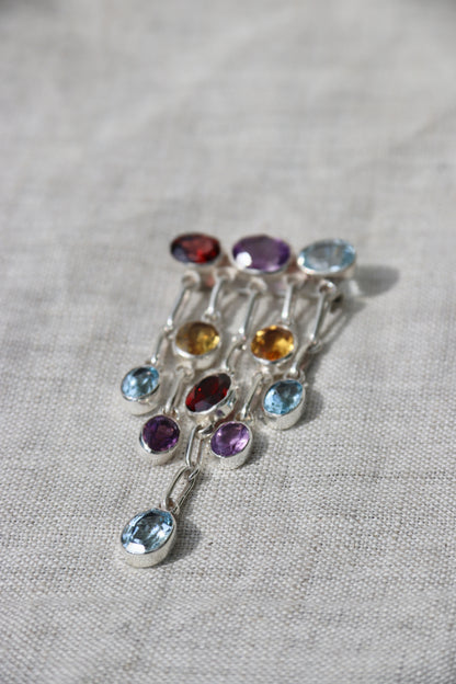 MultiGemstone Drop Pin - Sterling Silver