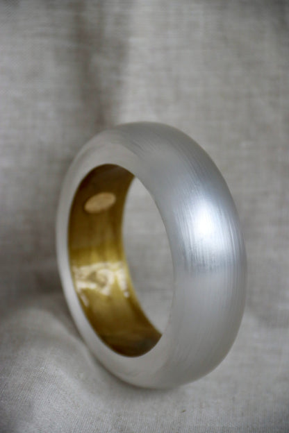 Alexis Bittar Hand Carved Silver Lucite Bangle