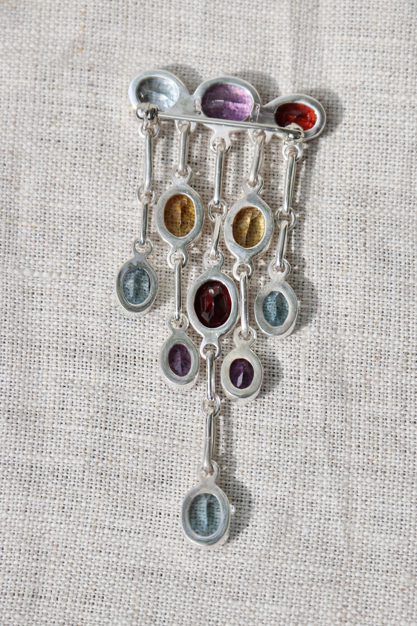 MultiGemstone Drop Pin - Sterling Silver