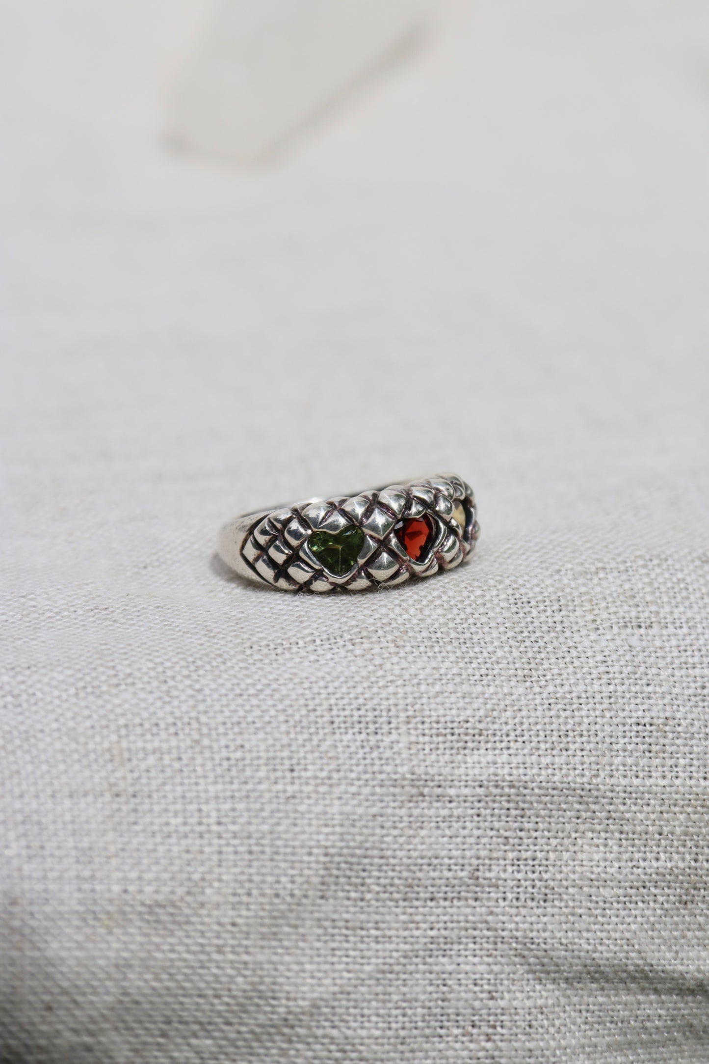Sterling Silver Garnet, Peridot and Citrine Triple Heart Ring