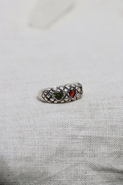 Sterling Silver Garnet, Peridot and Citrine Triple Heart Ring