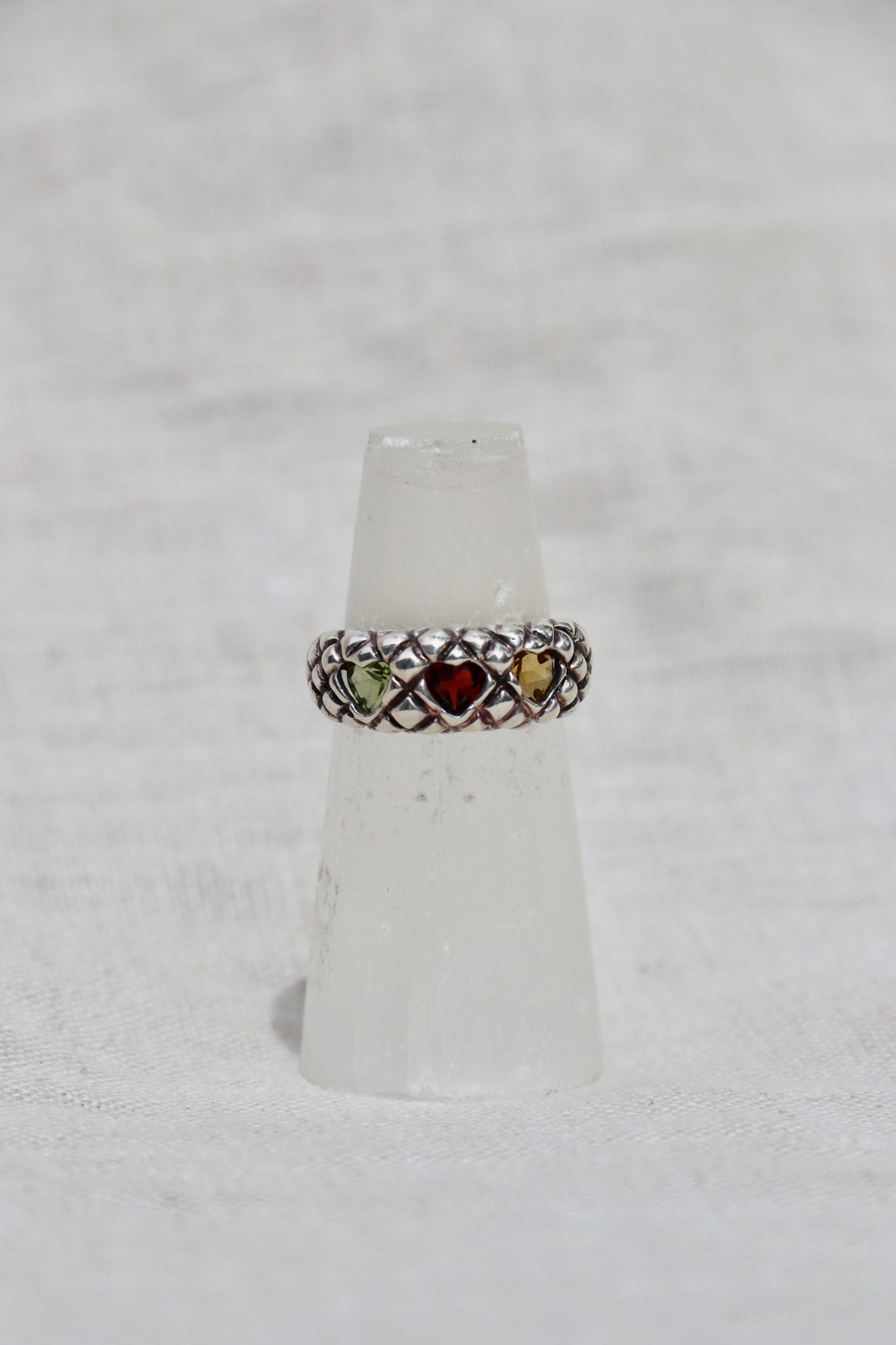 Sterling Silver Garnet, Peridot and Citrine Triple Heart Ring