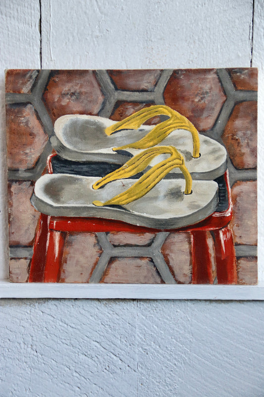 Original Oil on Canvas Still Life Painting of Flip Flops