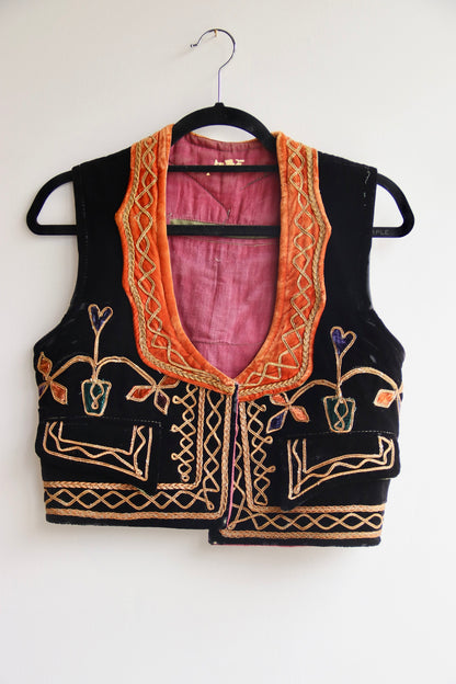 Vintage Hand Embroidered Velvet Vest