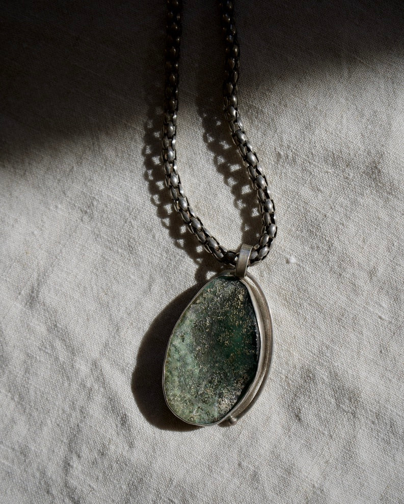 Sterling Silver Necklace with Roman Glass Pendant