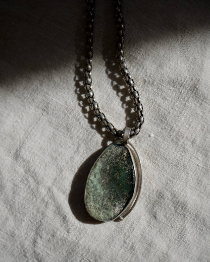 Sterling Silver Necklace with Roman Glass Pendant