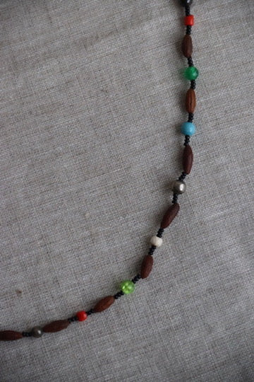 Vintage Hand Beaded Wooden and Multicolor Necklace