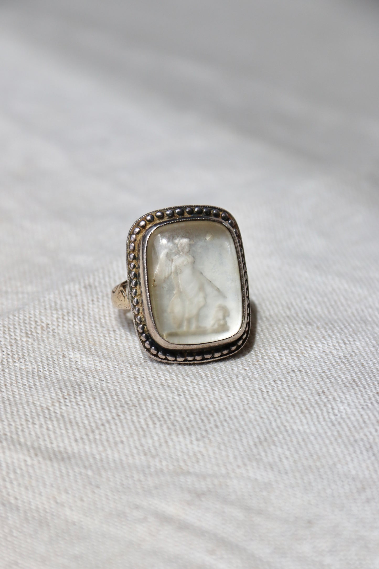 Vintage Gold and Silver Mother-of-Pearl Intaglio Ring