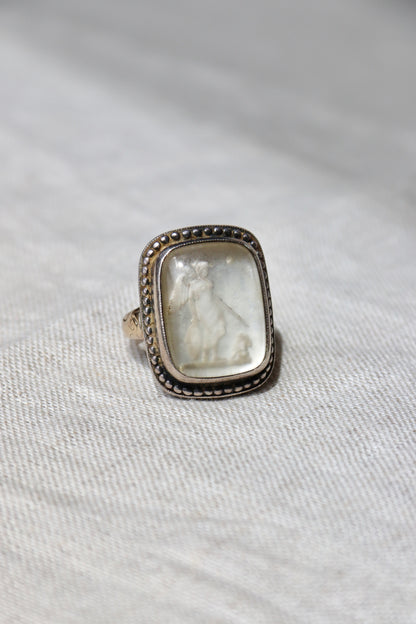 Vintage Gold and Silver Mother-of-Pearl Intaglio Ring
